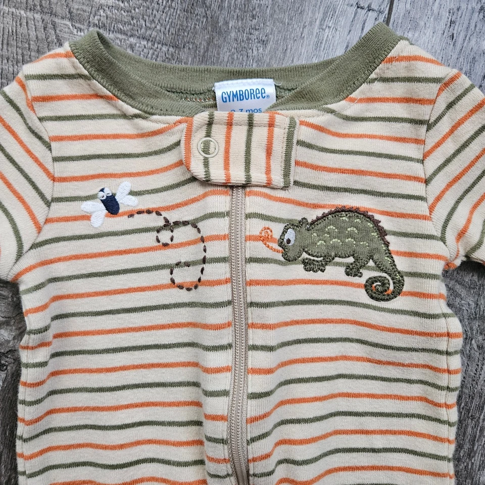 Mono Gymboree Infantil Niño 0-3 Meses Rayas Algodón Beige Verde Naranja Foto 3 de 4