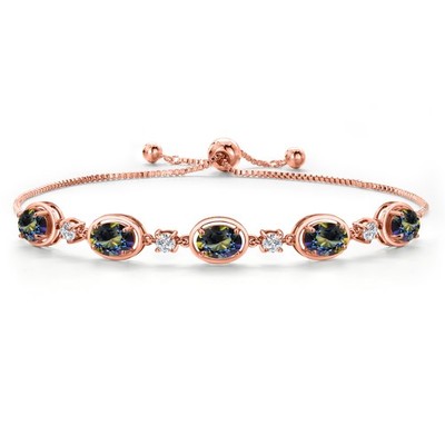 18K Rose Gold Plated Silver Blue Mystic Topaz, Lab Grown Diamond Bracelet For