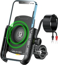 Motorcycle Mount Holder with Qi 15W Wireless Charger  PD/USB-C 20W Fast Char...