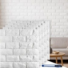 30 Pcs 3D Wall Panels, White Brick Printable 3D Wallpaper Stick and Peel, Sel...
