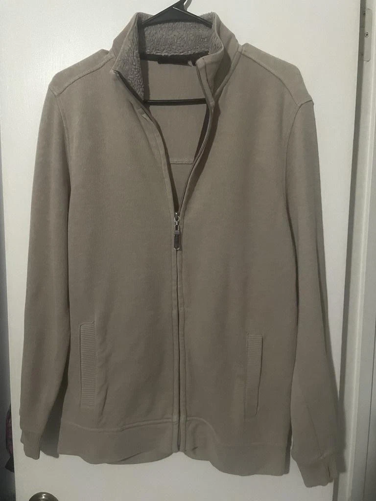 Tasso Elba Jacket Mens Small Beige Sherpa Lined Full Zip Knit Bomber Winter