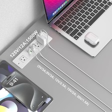 Recessed Power Strip USB C, MAX 30W Power Delivery, Built in 3 Outlets  2 USB-C