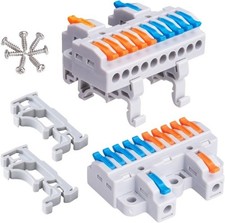 DIN Rail Terminal Blocks 7pcs 28 12AWG Inline Connectors 14 Model: 2 in 10 Out