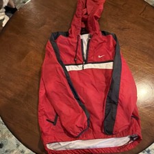 Nike Red Black White Colorblock Hooded Windbreaker Jacket Unisex Adults Size S