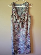 Anne Taylor Loft Dress Women's 8 Floral Midi Sleeveless Ruffle Party Cocktail