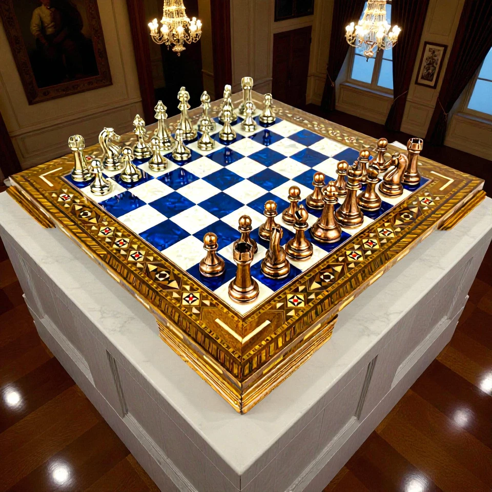 Luxury Wood Chess Set – Mosaic Inlay & Metal Pieces | Handmade Christmas Gift 🎁 - Image 2 of 4