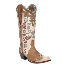 Corral Ladies Honey Horseshoe Overlay Handwoven Cowboy Boots A4863
