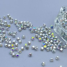200 Silver With Clear AB Crystal Glass Rose Montees 5mm Sew on Rhinestones Beads