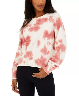 Hippie Rose Juniors' Tie-Dye Cropped Sweatshirt Dark Red Size Small