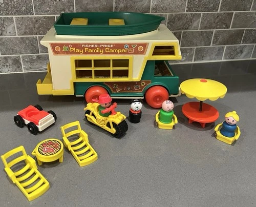 Vintage Fisher Price Rv Camper, Boat & Accessories Set