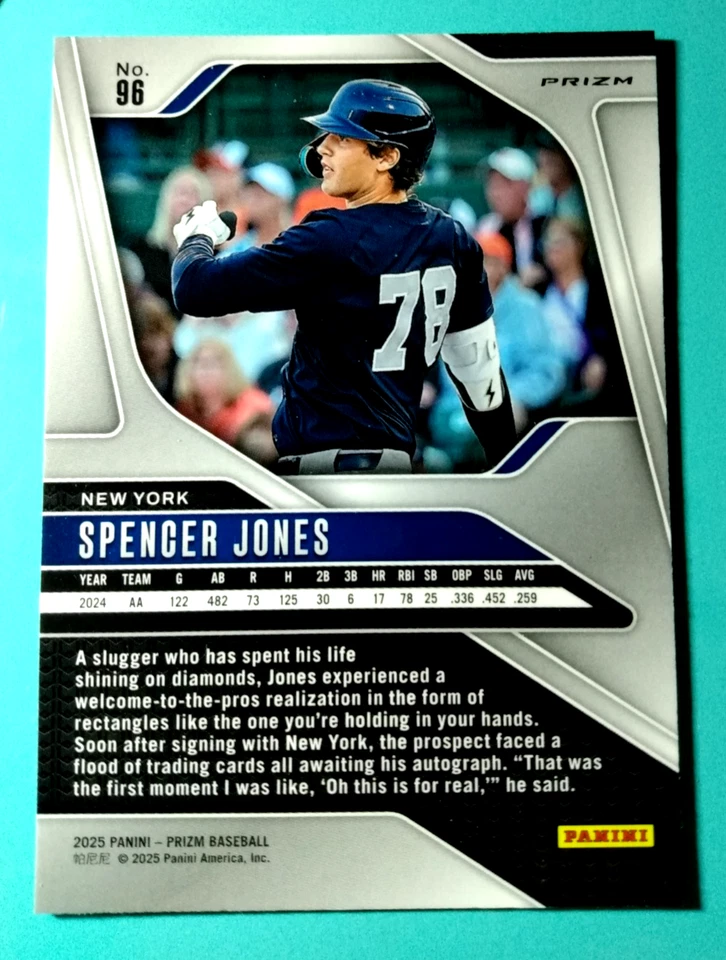 2025 PANINI PRIZM BASEBALL  *** Spencer Jones: Silver Prizm ***  #96 - Image 2 of 2