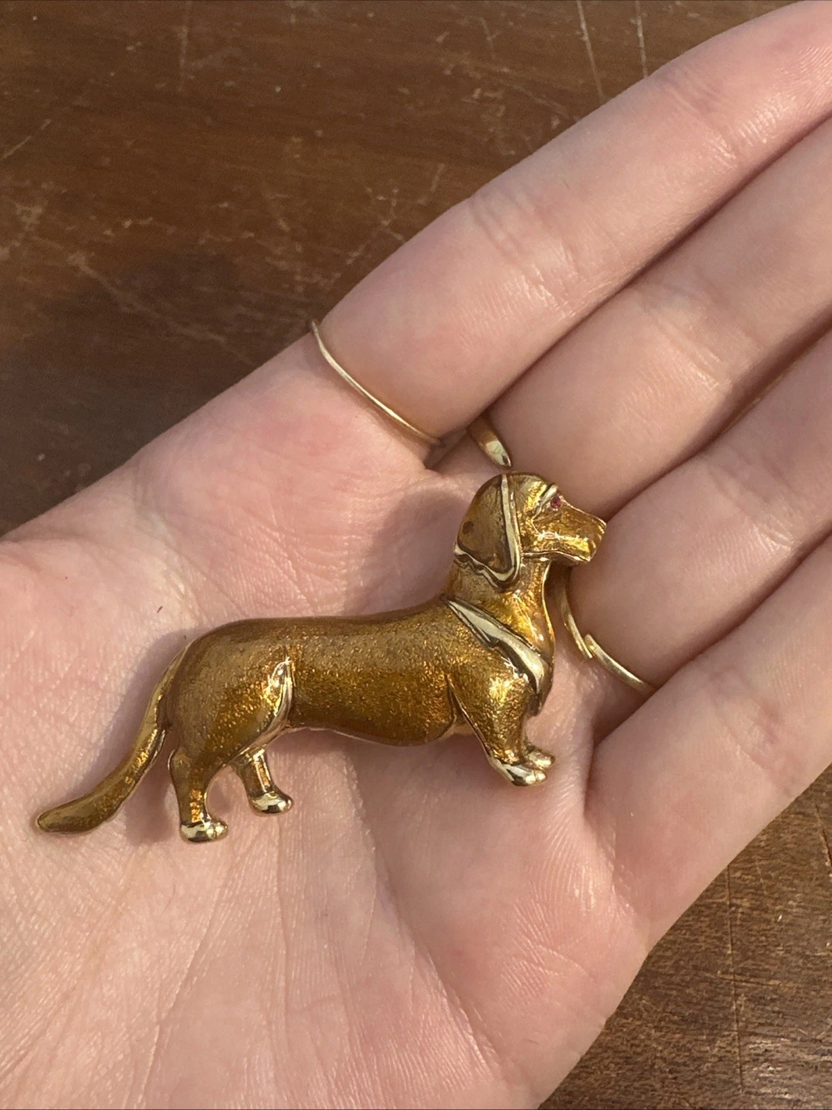 Petite Broche Chien Dorée Et Orange Nacré Bijoux Fantaisie