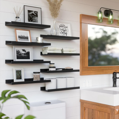 8 Set Floating Wall Mounted Shelves, Nursery Hanging Book Shelves with Lip fo...