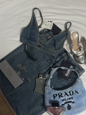 Prada Denim Matching Set Prada Bralette Prada Denim Skirt | eBay