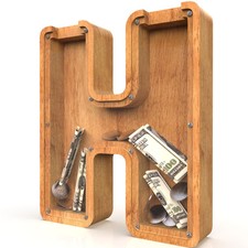 Piggy Bank for Kids Boys Girls, Large Personalized Wooden Letter Piggy Bank w...