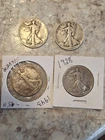 Walking Liberty Silver Half Dollar Lot Of 4. 1920, 1928, 1938, 1943. Circulated