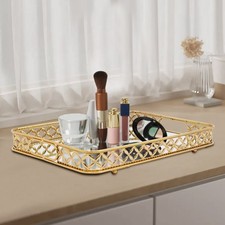 Vassoio vetro specchio vintage comò porta profumi cosmetici con manici