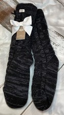 UGG AUSTRALIA Women  s Black Cable Knit Plush Fleece Lined Cozy Socks  Size 9-11