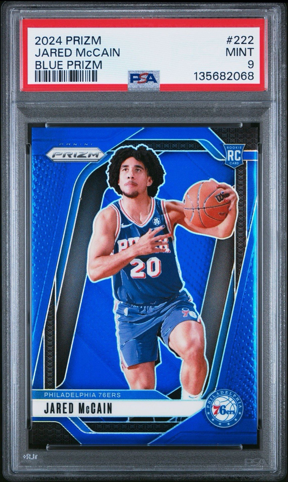 Jared McCain 2024 Prizm Blue /199 Rookie PSA 9 Mint #222 76ers RC SP