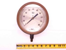 VINTAGE MARSHALL TOWN 6" BRASS ANALOG PRESSURE GAGE 800 PSI MADE IN USA