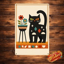 Colorful Pattern Black Cat Tin Sign 8x12 Artistic Metal Home Wall Decor