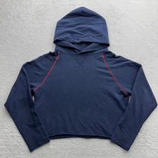 Lululemon Navy Blue Cropped Hoodie Orange Contrast Piping Raglan Pullover Logo