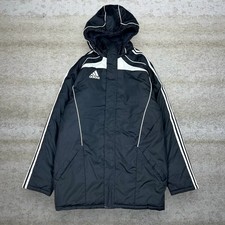 Vintage Y2K Adidas Puffer Parka Jacket Mens S Black Polyester Insulated Full Zip