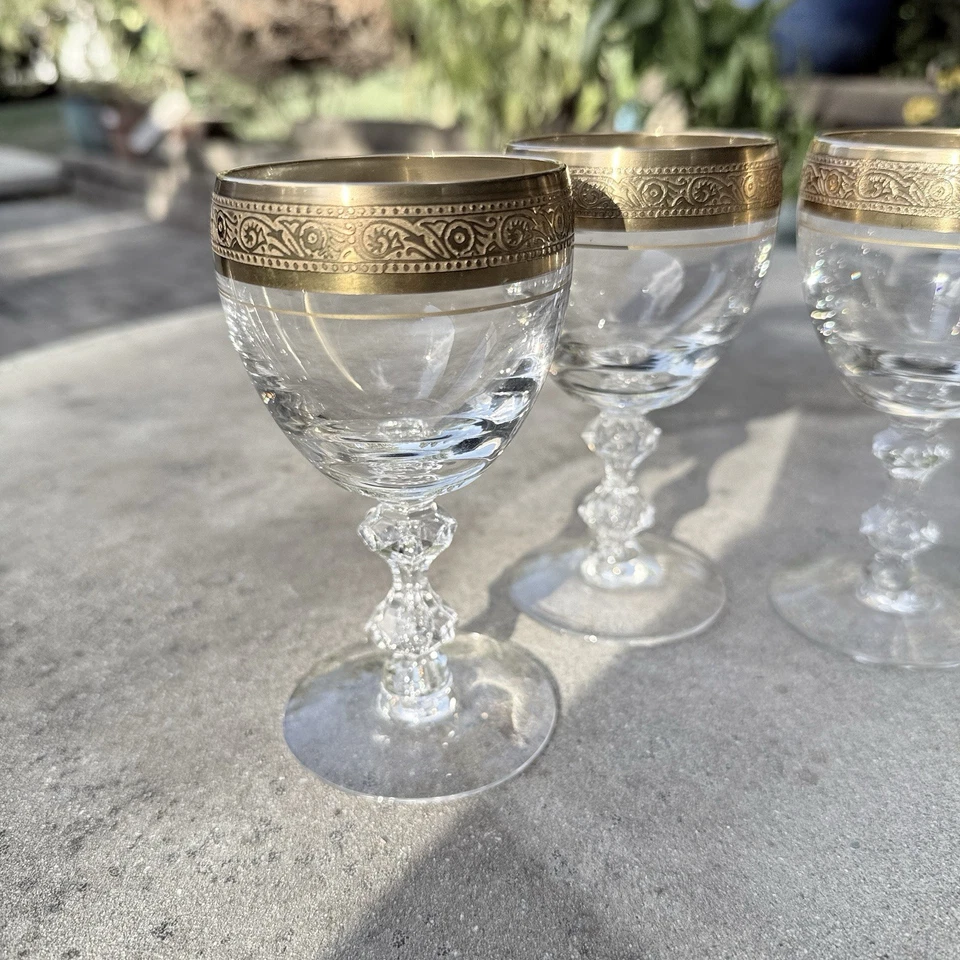 "Juego de 7 copas cordiales de vino con borde dorado Westchester Tiffin Franciscan Minton 4 oz 5""" Foto 3 de 4