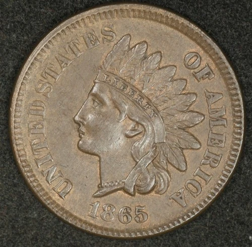 1865 INDIAN HEAD CENT GLOSSY AU NICE COLOR