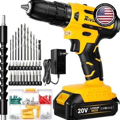Effortless 20V Cordless Drill with 34 Multi-Function Accessories for Every Task