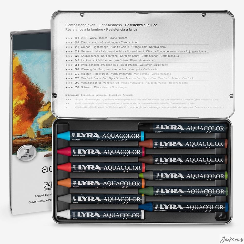 Lyra Aquacolour Water Soluble Wax Pastels Metal Tin 12 Pack Art Drawing