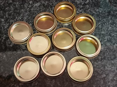 MASON JAR DECKEL 10er Set Goldbänder & Deckel Weißblech Vorratsdose 70mm Einmachen 