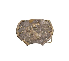 Vintage 1977 Bergamot Brass Works Deer Wildlife Scene Belt Buckle