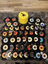 Lot of 47 Random Vintage 45 RPM Records, 1960s, 70s, 80s No Sleeves With Tote 45