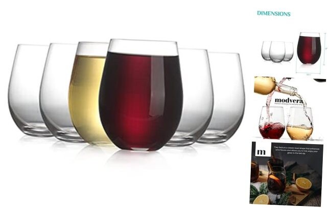 18oz Stemless Wine Glass Set of 6 for Red & White Wine Drinking