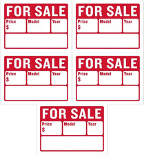 For Sale Car Signs 9" X 12"   5-Pack  Durable Plastic, Writable Surface, High V