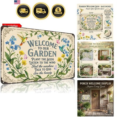 Gardening Gifts Welcome to Our Garden Talk To God Vintage Tin Sign Foral Art ...
