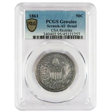 1861 Seated Liberty Half Dollar 50c Confederate Restrike PCGS Genuine AU-Details