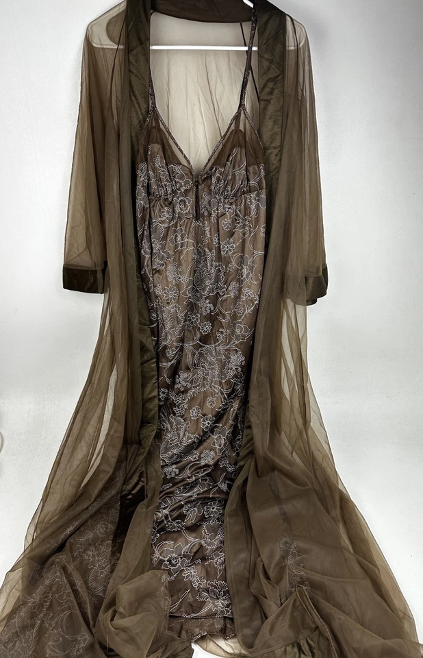 De Colección Kayser Peignoir Conjunto Bata Camisón Nylon con Encaje Marrón Floral S/M Gasa Foto 2 de 4