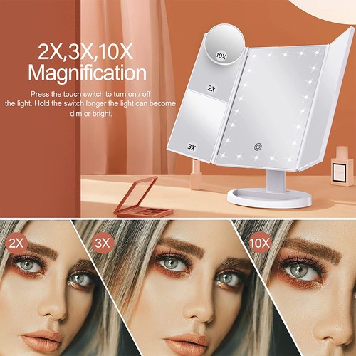 HBN Makeup Mirror with Lights, 1X 2X 3X Magnification with 10x Magnifying Mirror - Picture 4 of 7