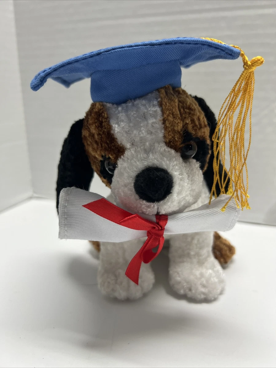 Graduation Dog Plush Blue Cap With Diploma In Mouth new