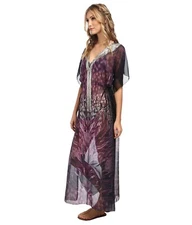 KAS New York Size XS NEW $158 Beaded Maxi Cover All /Cruise/Pool/Beach Purple