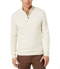 NWT - TASSO ELBA Men's 3 BUTTON Sesame Heather PULLOVER SWEATER - M