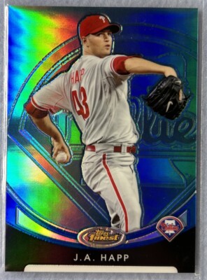 2010 Topps Finest Refractor Blue #81 J.A. Happ /299 Philadelphia Phillies