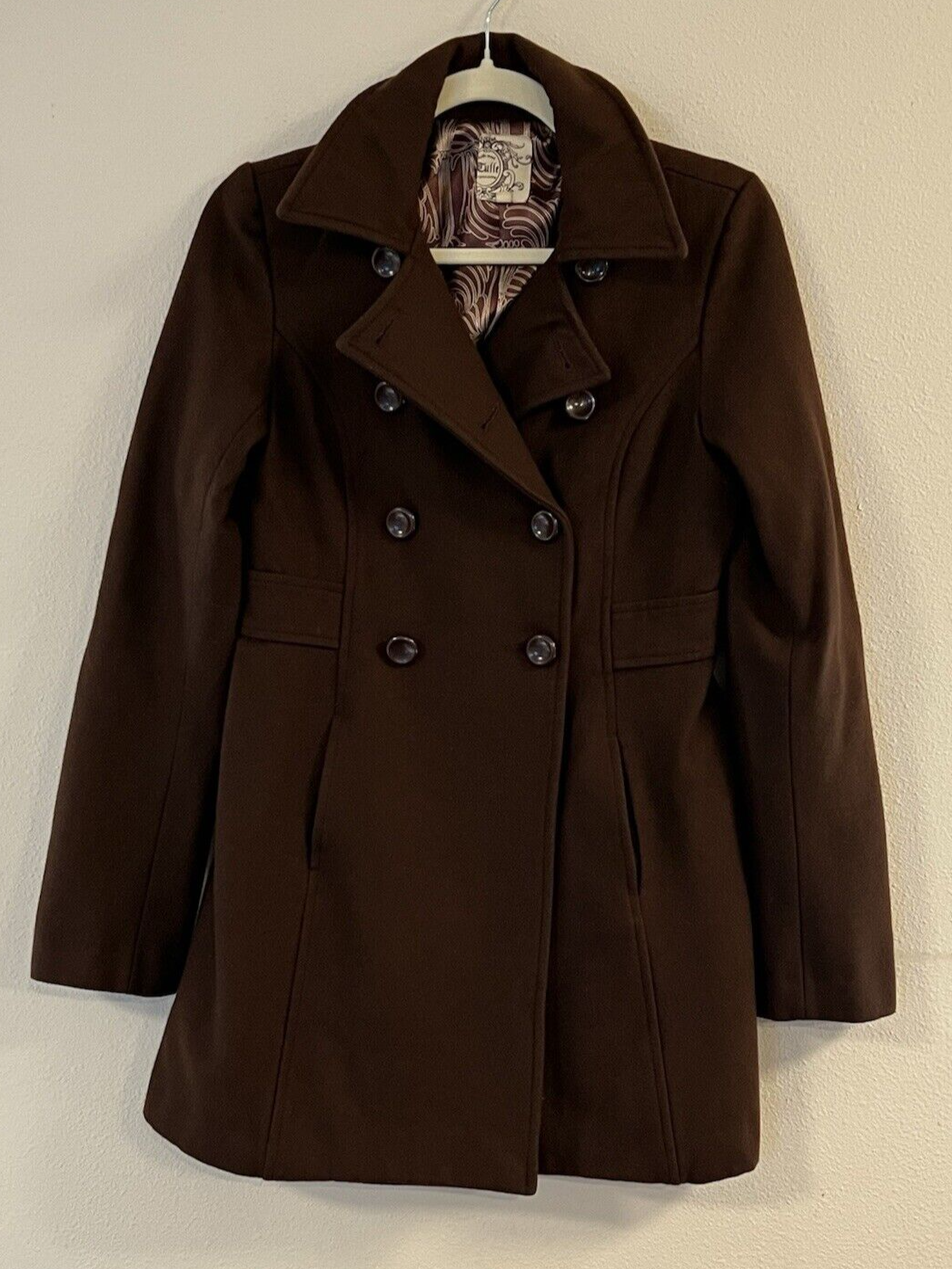 Tulle Women's MEDIUM Brown Wool Blend Button Front Double Breasted Pea Coat