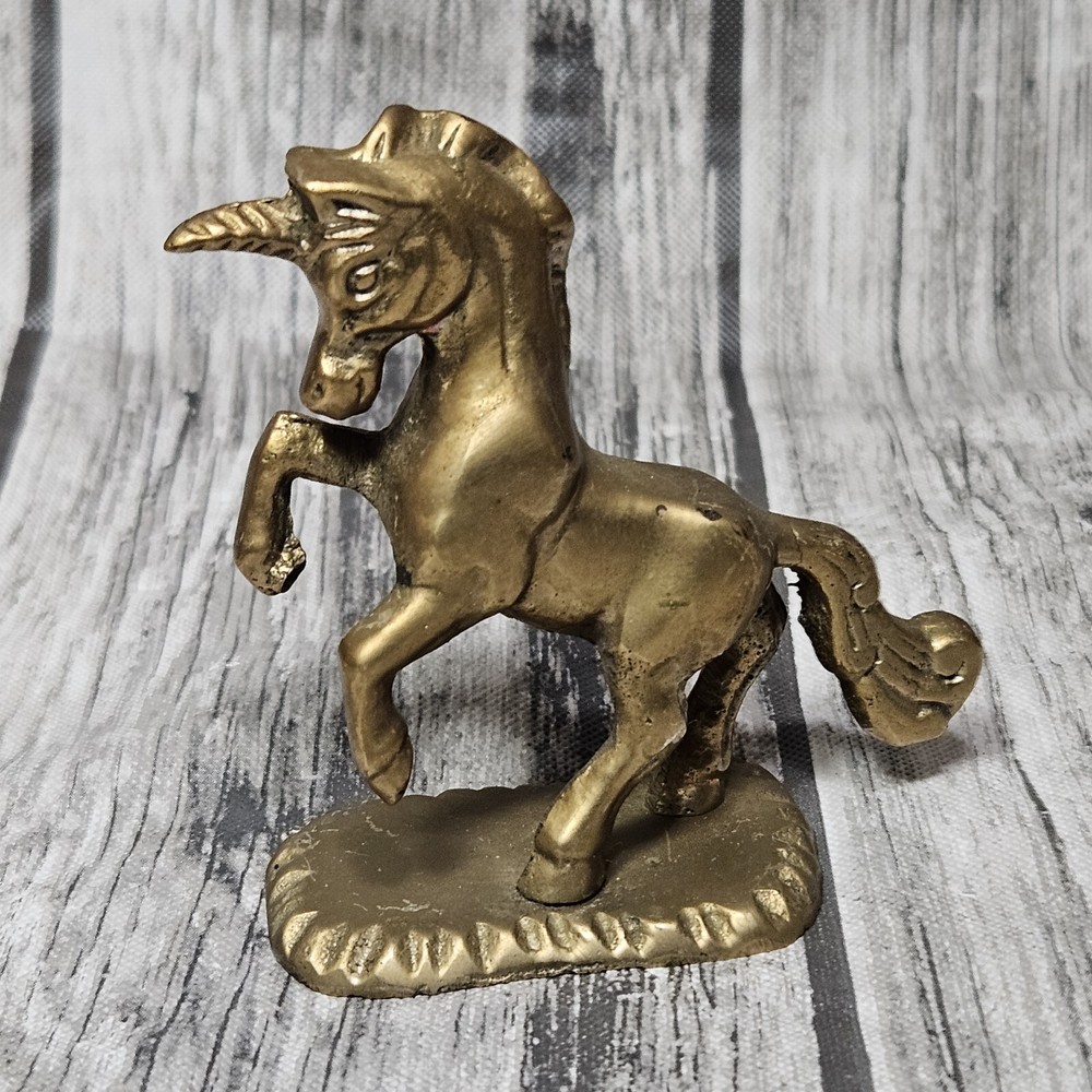Vintage Brass Unicorn Figure Statue on Base Figurine 90s Mythical Celestial Goth