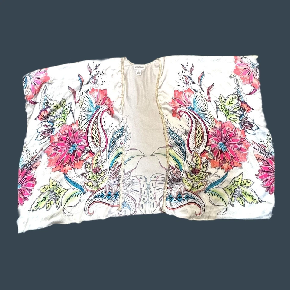 Peck & Peck Womens Floral Kimono Jacket Cover-Up S M Small Medium Paisley - Image 4 of 4