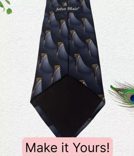 John Blair Silk Necktie, 58" X 4", Blue Tones, Geometric Art Deco. NB-8 - Picture 4 of 5