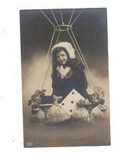 SB3820 FELICE ANNO NUOVO, BONNE ANNEE RAGAZZA VITTORIANA IN MONGOLFIERA RPPC 1907