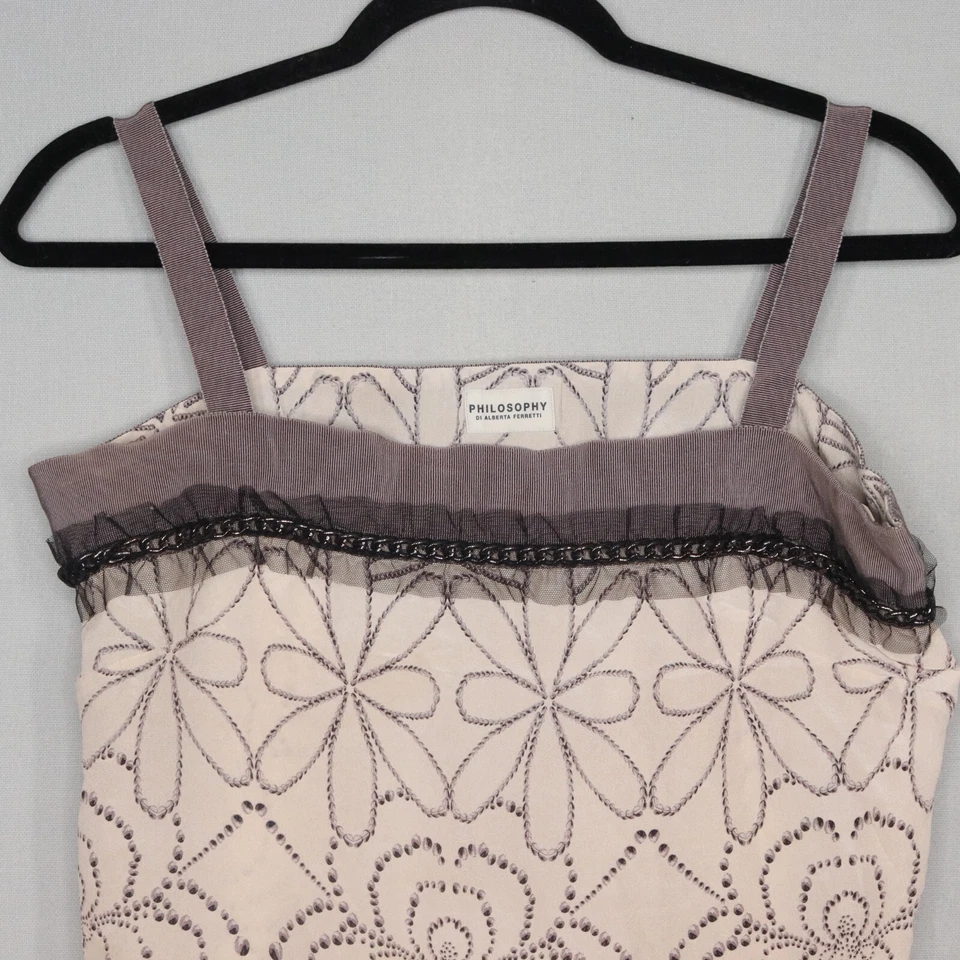 Blusa Philosophy Di Alberta Ferretti Mujer 8 Beige Gris Seda Sin Mangas Floral Foto 3 de 4
